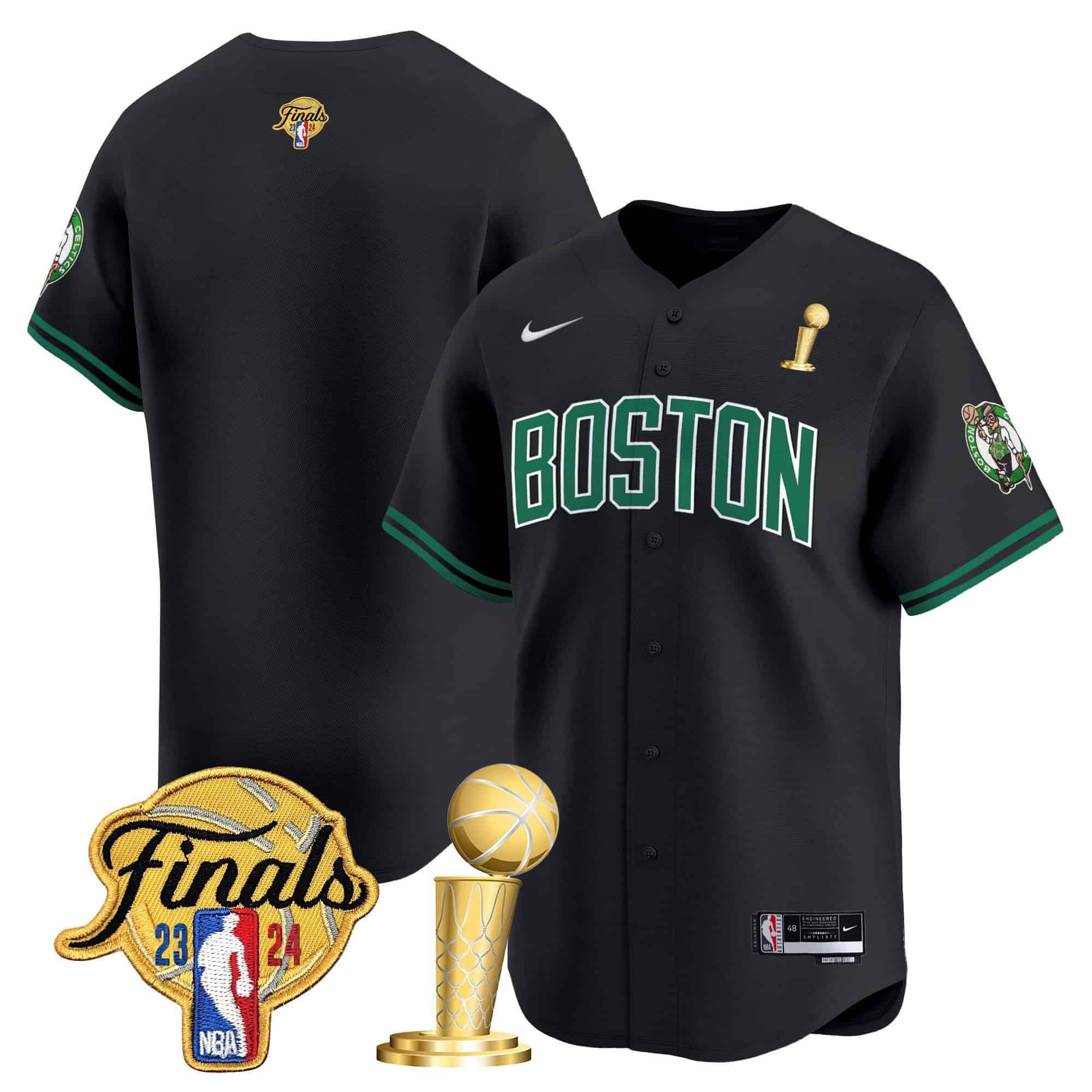 Men Boston Celtics Blank Black 2024 Nike Final & Champions Patch Baseball NBA Jersey->boston celtics->NBA Jersey